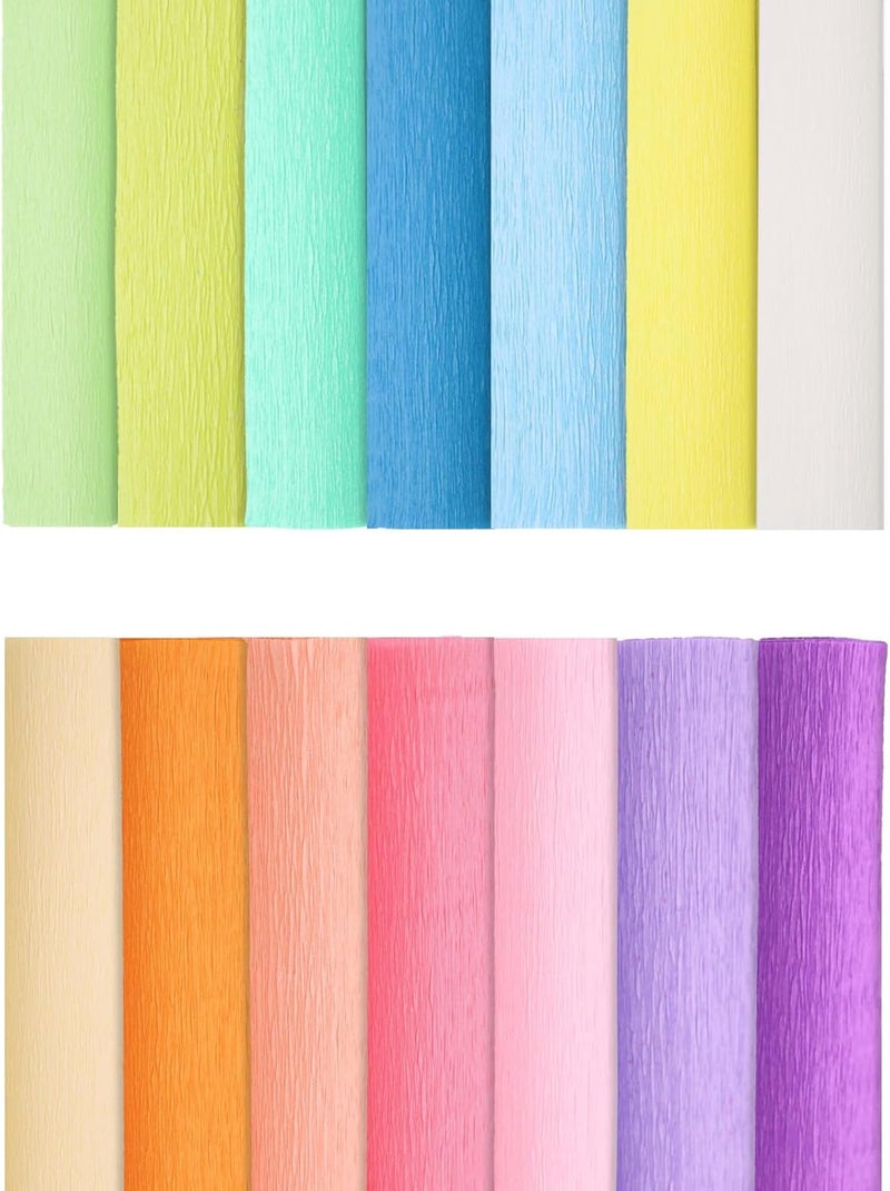 Miuezuth Crepe Paper Flower DIY - 14 Colors, 9.8 x 98 Inch Wide Crepe Paper for Gift Wrapping, Crafts, Birthday Parties, Weddings & Festivals (Multiple Colors 2) - Image 1